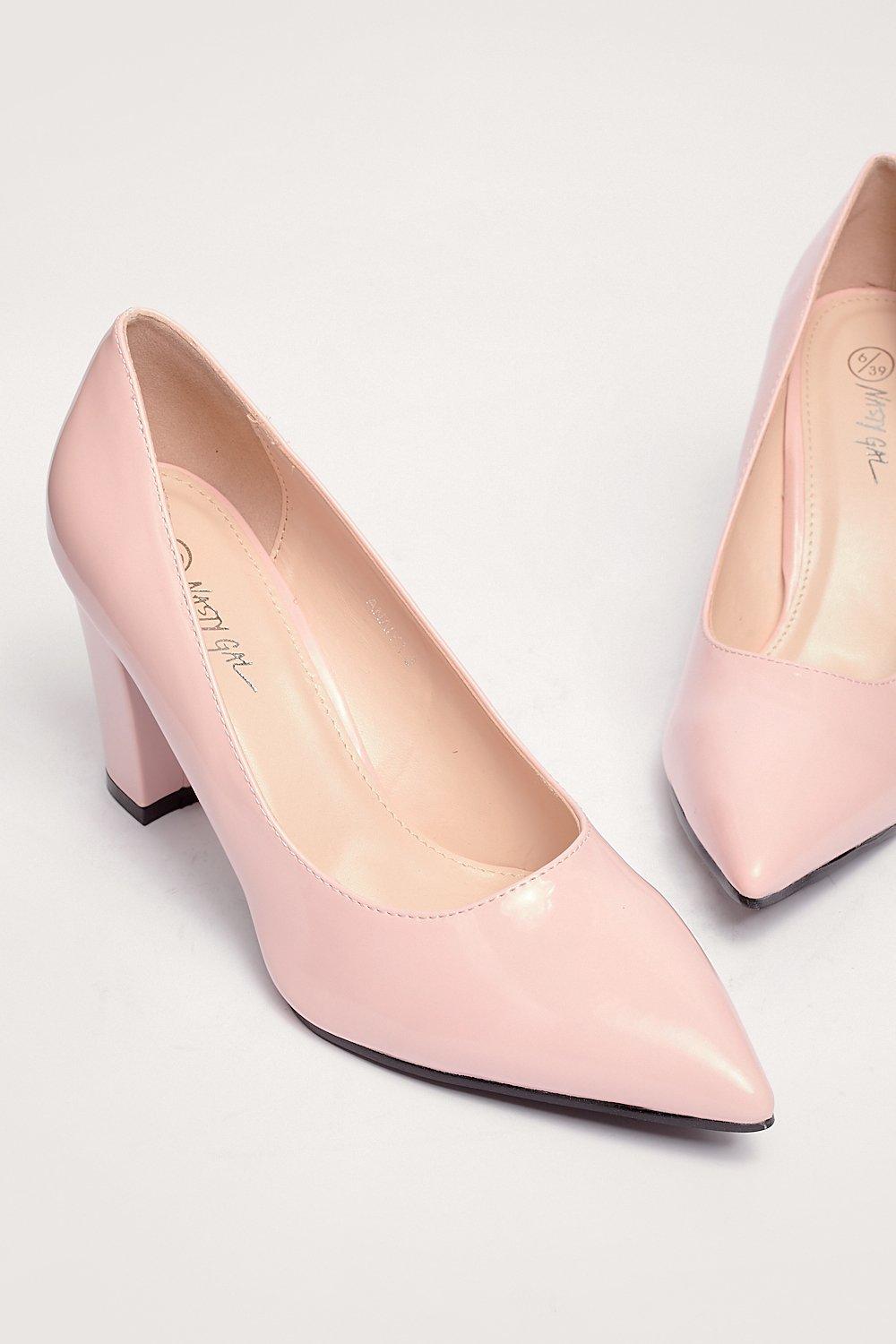 Pink block heel court shoes best sale